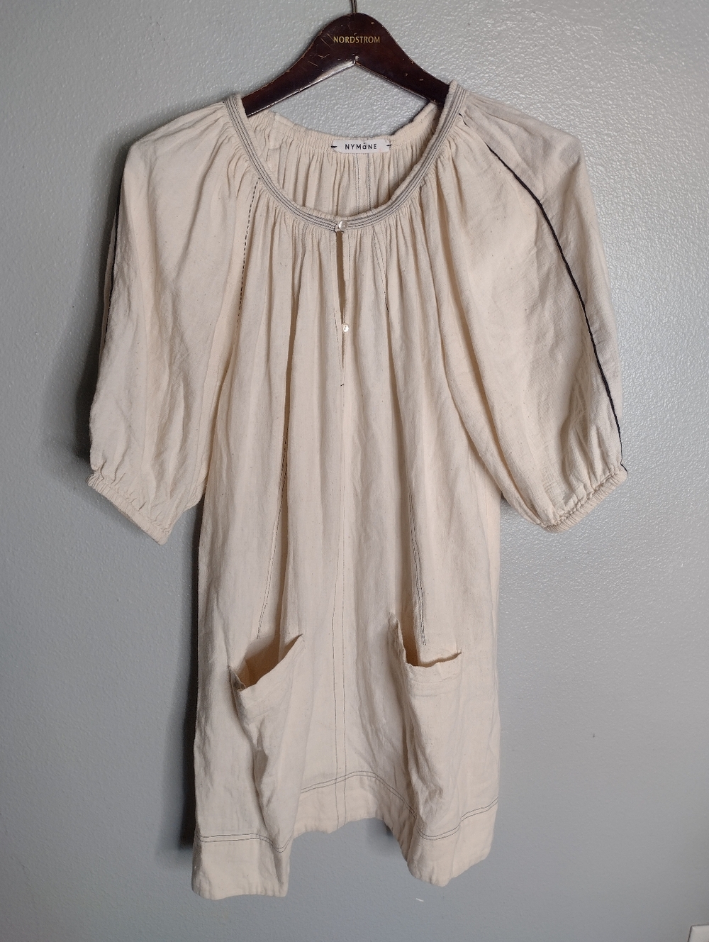 NYMaNE Hilma Cotton Shirt Dress Small Pockets Peasant Handcrafted Artisan W